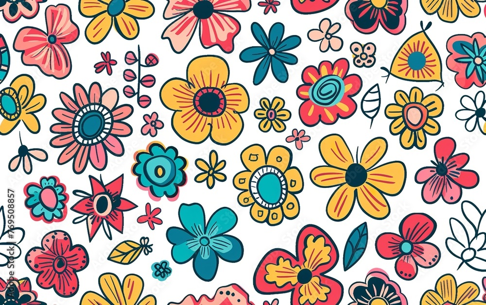  Bright Happy Floral Doodle Pattern Background