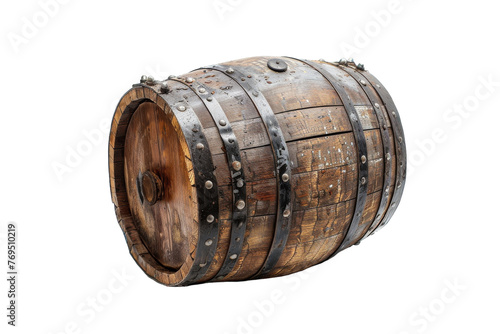 Antique Wooden Barrel With Metal Straps and Rivets