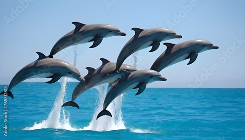 A Group Of Playful Dolphins Performing Acrobatic T