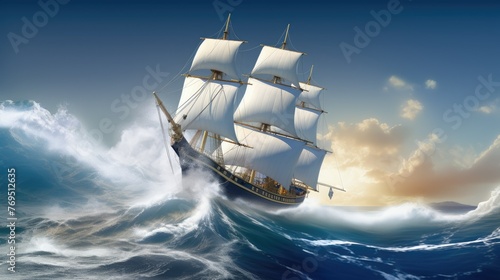 Sailing ship braving the stormy sea