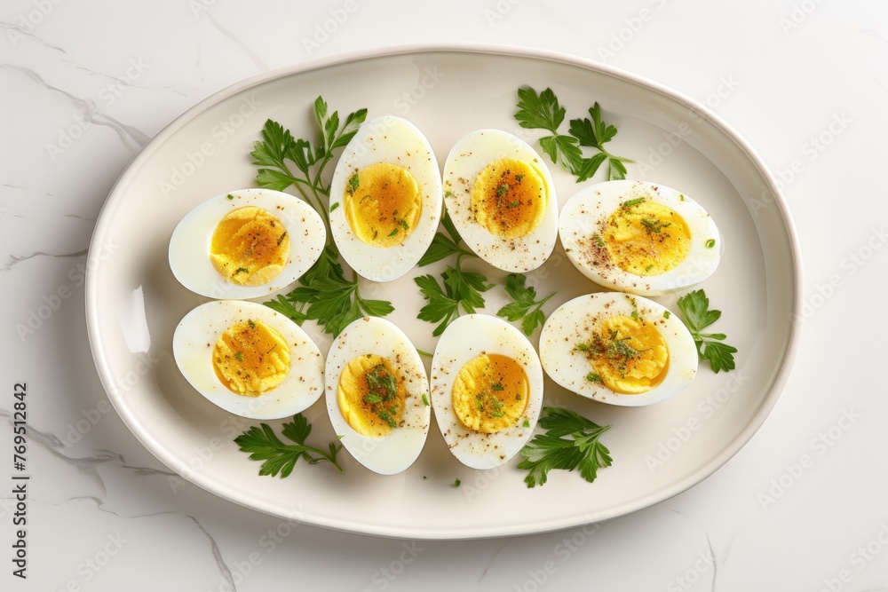 Hard-boiled eggs on a plate with parsley Hard-boiled eggs on a plate with parsley