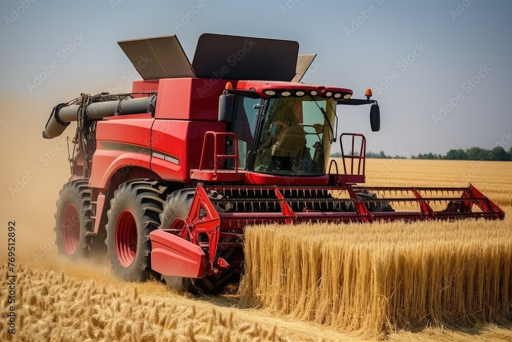 Fototapeta premium Combine harvester working in wheat field