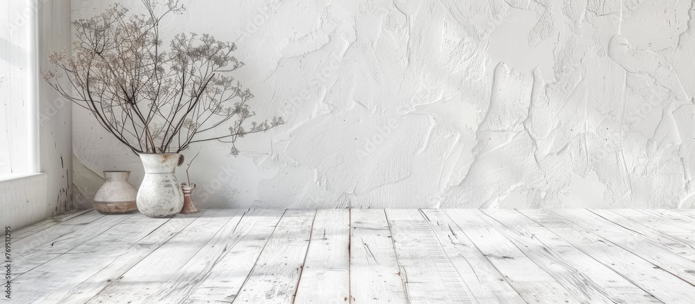 White background with laminate flooring - obrazy, fototapety, plakaty 