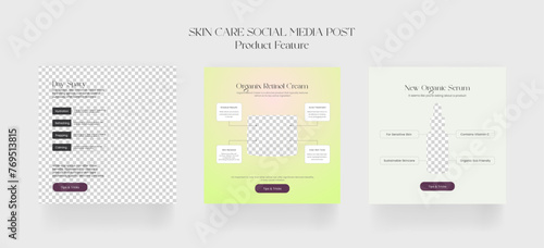products social media post, Skin Care Features Post. Minimalist Natural skin care beauty product features instagram.