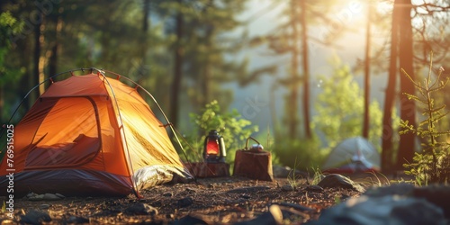 Camping tent, concept image about travel, nomadic life and sustainable vacations photo