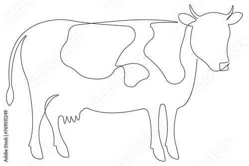 Continuous one line art drawing of cow pet animal concept outline vector illustration