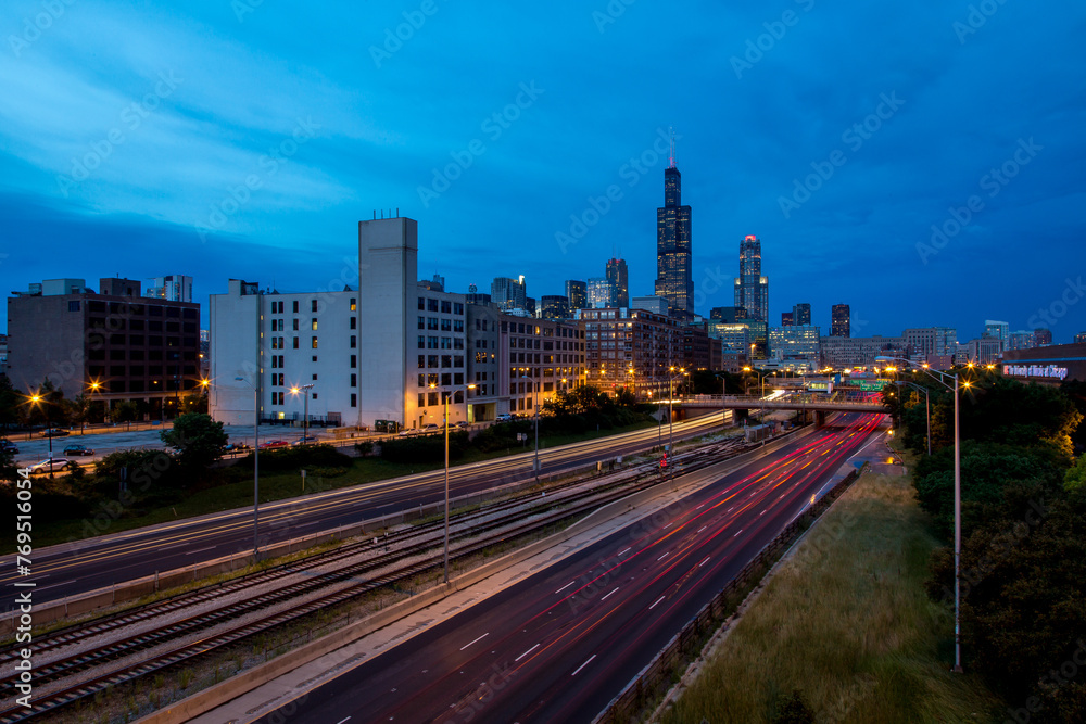Street view of Chicago skyline. Chicago is the 3rd most populous US city with 2.7 million residents (8.7 million in its urban area).