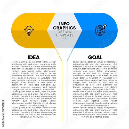 Infographic template. Idea and goal. 2 steps with text