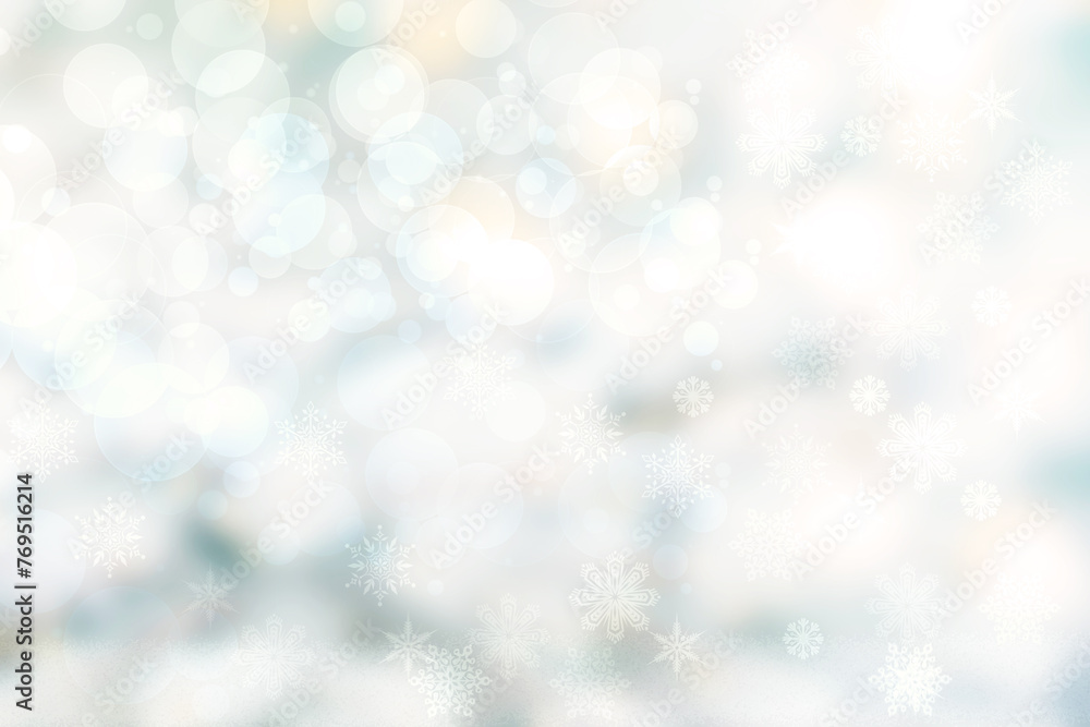 Abstract blurred festive delicate winter christmas or Happy New Year background with shiny blue yellow and white bokeh lighted stars. Space for your design. Card concept.