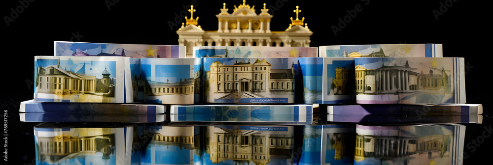 Impressive Display of Wealth with Stacked Euro Banknotes - Symbolizing Prosperity and Solid Financial Standing - obrazy, fototapety, plakaty 