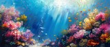 Coral reef, oil paint visual, underwater paradise, sunny day, close-up focus.