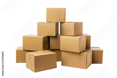 Boxes parcels or cardboard from various side for packaging isolated on transparent png background, open and close carton. © TANATPON
