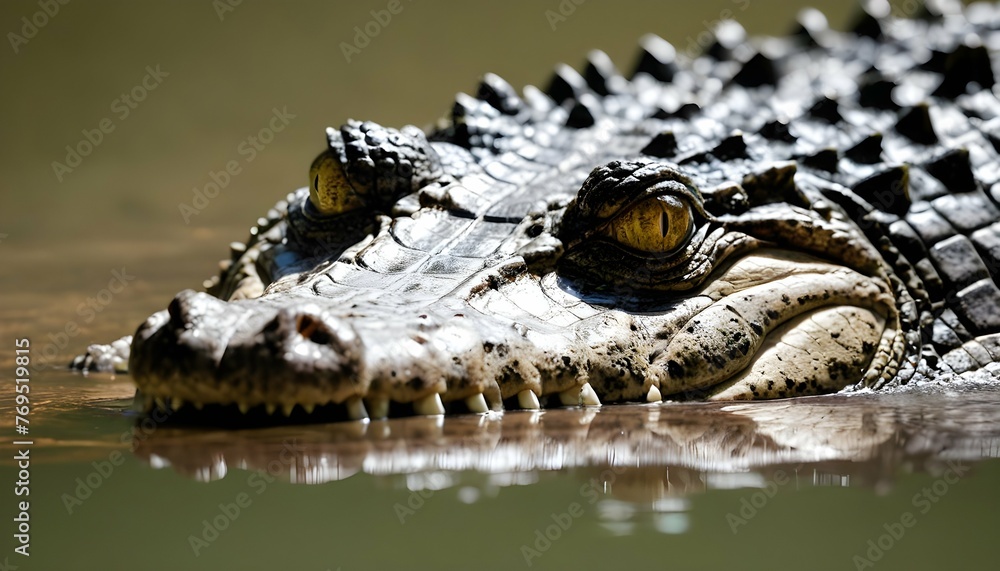 A Crocodile With Its Eyes Focused On A Potential M