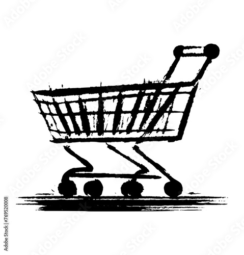 Full shopping cart in supermarket aisle	