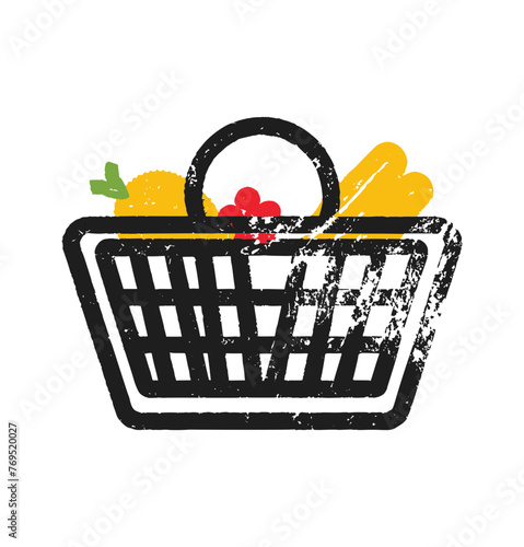 Full shopping cart in supermarket aisle	