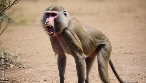 A Baboon Using Its Vocalizations To Warn The Group photo
