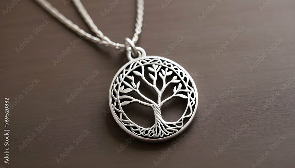 A Pendant Necklace Featuring A Delicate Tree Of Li - obrazy, fototapety, plakaty 