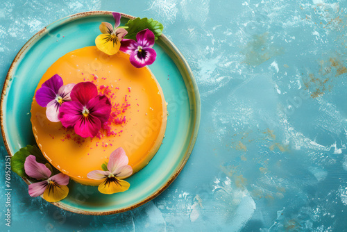 Yellow Cake Adorned With Flowers