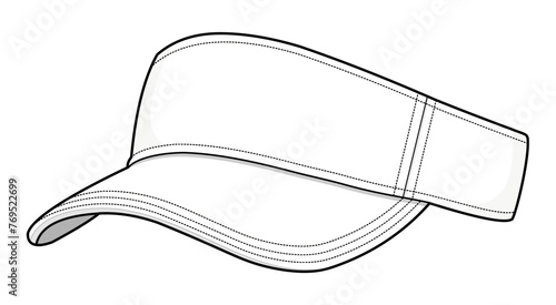 Athletic Visor Hat technical fashion illustration. Visor Cap vector template illustration. front and back view. Sport Wear. Sunscreen Hat. unisex. white color. CAD mockup. photo