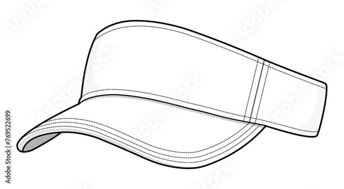 Athletic Visor Hat technical fashion illustration. Visor Cap vector template illustration. front and back view. Sport Wear. Sunscreen Hat. unisex. white color. CAD mockup.