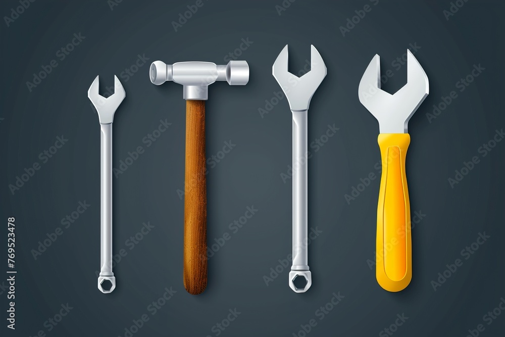 3d realistic Simple repair icon with hammer, screwdriver and wrench. 3d realistic Simple repair icon with hammer, screwdriver and wrench.