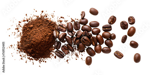 Top view coffee beans isolated on white background