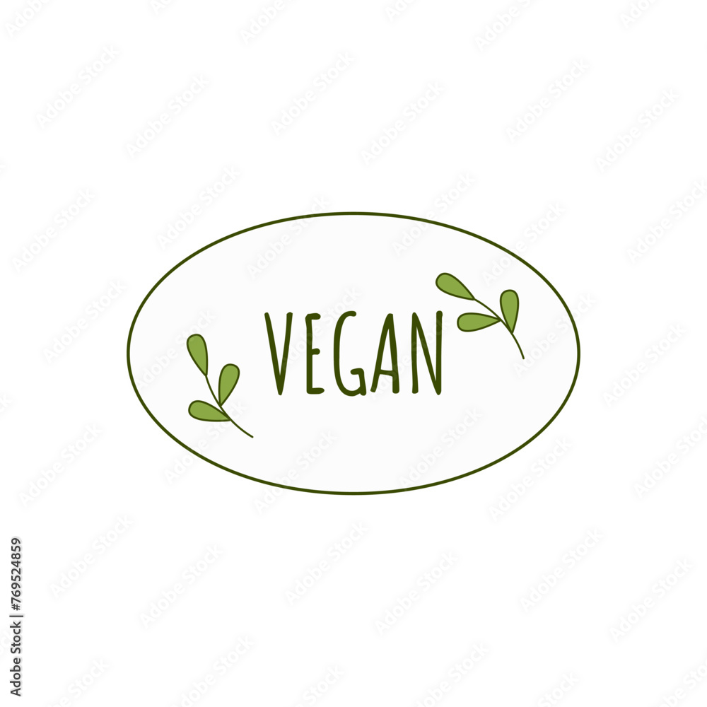 Symbol, sign vegan. Green sticker with leaves, the concept of ethical products that do not contain any ingredients of animal origin. Vector eps 10 isolated on white background. Symbol, sign vegan. Green sticker with leaves, the concept of ethical products that do not contain any ingredients of animal origin. Vector eps 10 isolated on white background.
