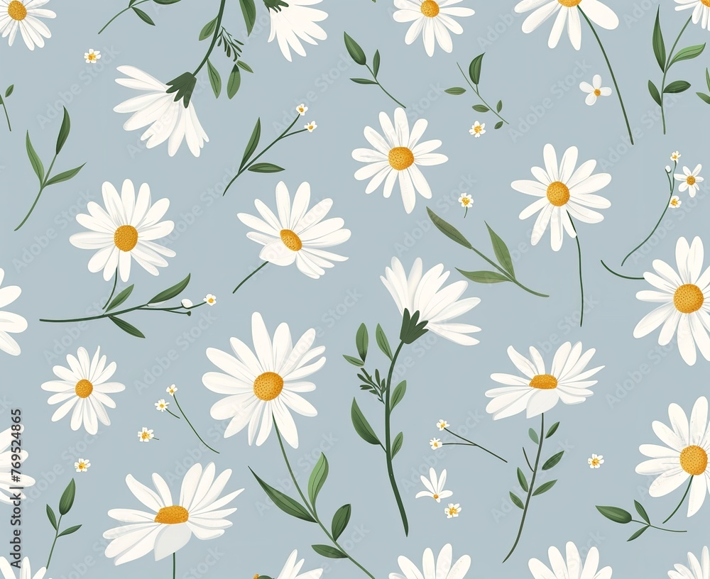 Cute Small Daisies Seamless Pattern: Pastel Blue