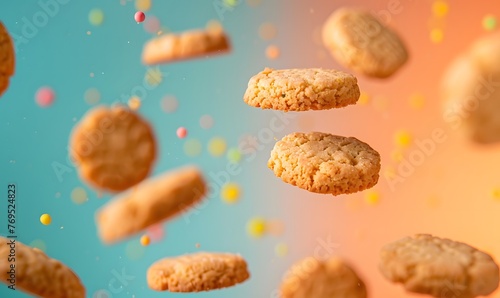 cookies flying in the air a colorful c, Generative AI