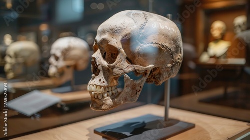 An exhibit of a human skull photo