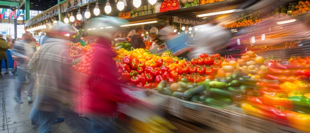 Market customers purchasing organic vegetables