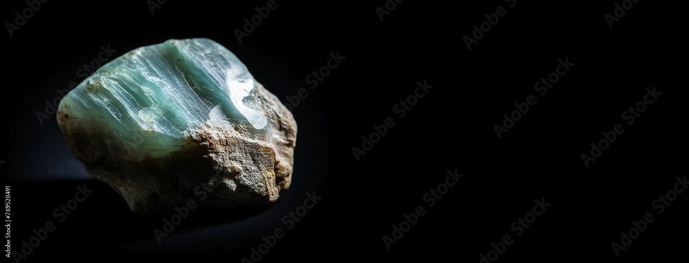 Kerolite is a rare precious natural stone on a black background. AI generated. Header banner mockup with space.