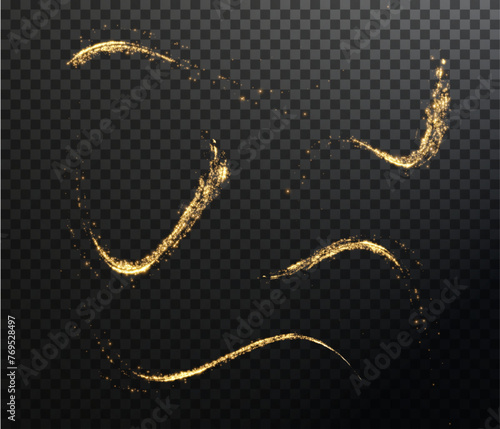 Christmas background. Powder dust light PNG. Magic shining gold dust. Fine, shiny dust bokeh particles fall off slightly. Fantastic shimmer effect. Vector illustrator.