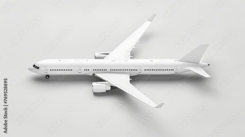 Mock up in white color with checkered background of an airplane isolated on white. Clipping path of an airplane.