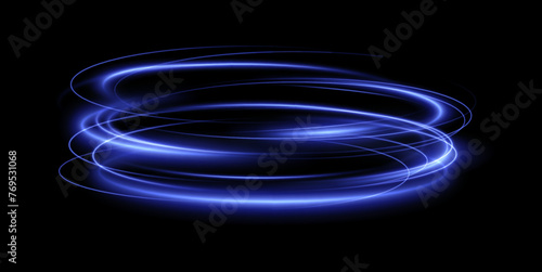Luminous blue twirl lines png of speed. Light podium glowing effect png. Abstract motion lines. Collection of futuristic hud podiums or portals blue or neon HUD PNG. 