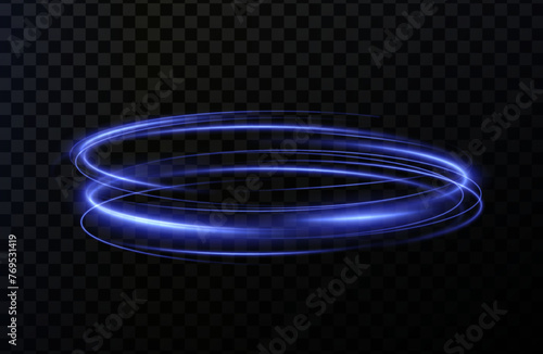 Luminous blue twirl lines png of speed. Light podium glowing effect png. Abstract motion lines. Collection of futuristic hud podiums or portals blue or neon HUD PNG. 