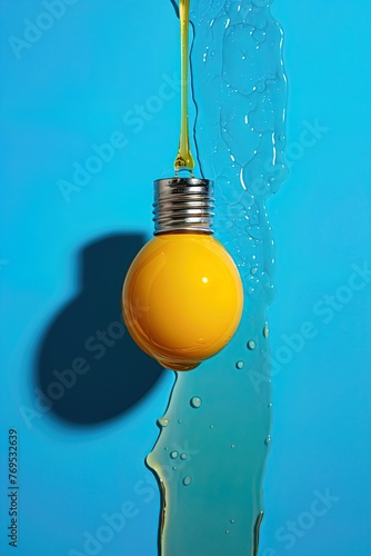 Lightbulb with egg yolk inside of it. Art installation design for Easter celebration. Generative Ai photo