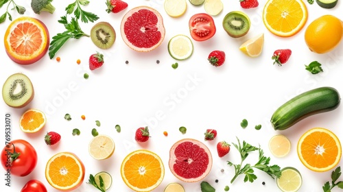 This is a huge collage of fresh fruits and vegetables for layout, isolated on a white background.