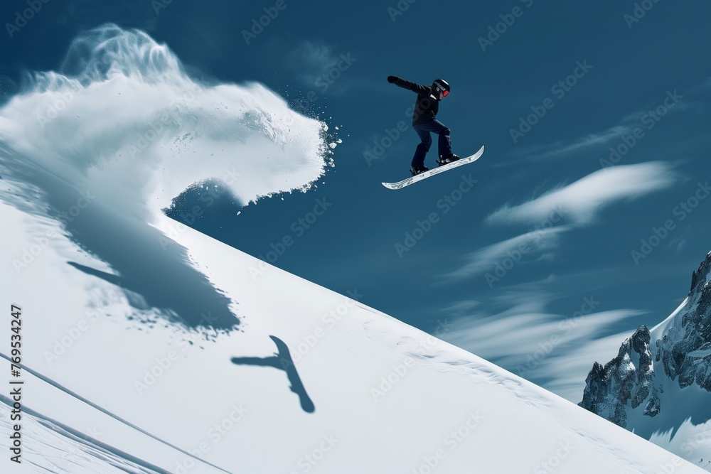 snowboarder jumping on a snowcovered mountain snowboarder jumping on a snowcovered mountain