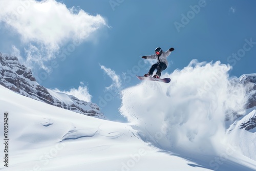 snowboarder jumping on a snowcovered mountain
