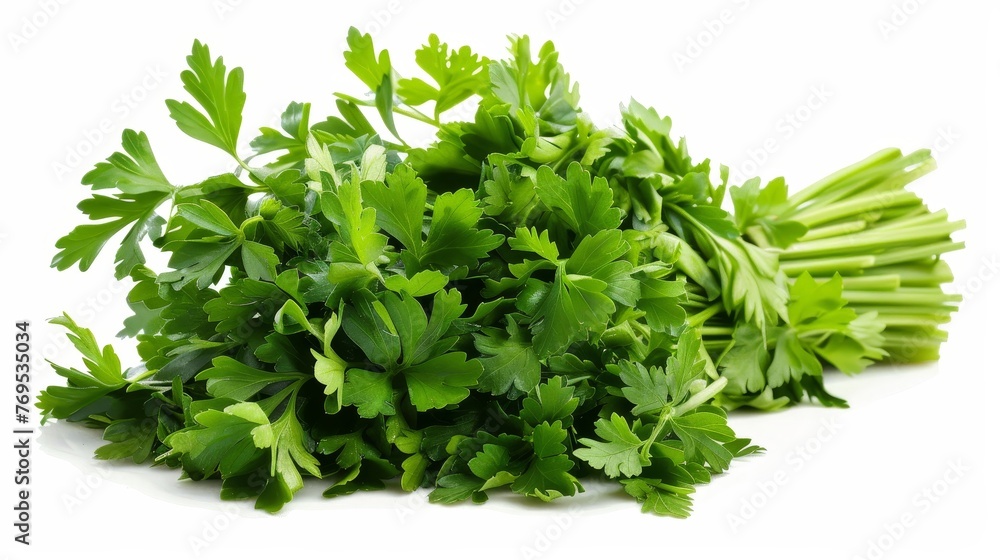 Obraz premium Isolated white background of fresh green vegan vitamin parsley