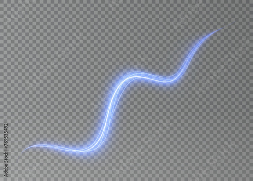 Luminous blue lines png of speed. Light glowing effect png. Abstract motion lines. Light trail wave, fire path trace line, car lights, optic fiber and incandescence curve twirl 