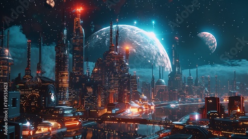 Mega Capital City: Futuristic Sci-Fi Town Background