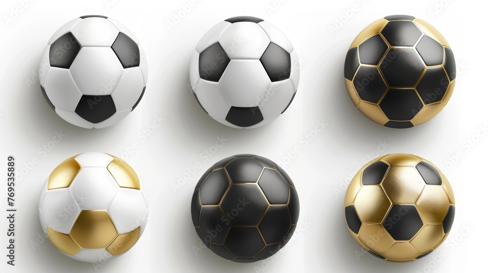 Detailed realistic 3d soccer ball. Contains golden and white colors in ...