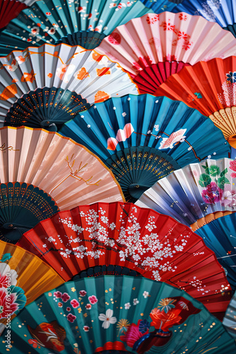 Colorful japanese traditional fans for background