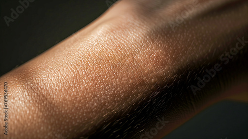 Redhead Beauty Close-Up of Goosebumps on a Woman's Arm, Revealing Skin Details