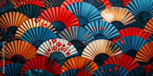 Colorful japanese traditional fans for background