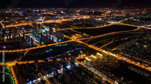 Night view of the southern new town in Changchun, China © xiaowei