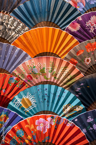 Colorful japanese traditional fans for background
