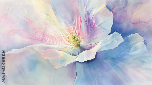 Softly lit, random flower in pastels, a close-up watercolor creation, hand-drawn to highlight its delicate natural beauty.